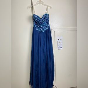 Royal Blue Sewn-on Gemstone Strapless Prom Dress Size 6
